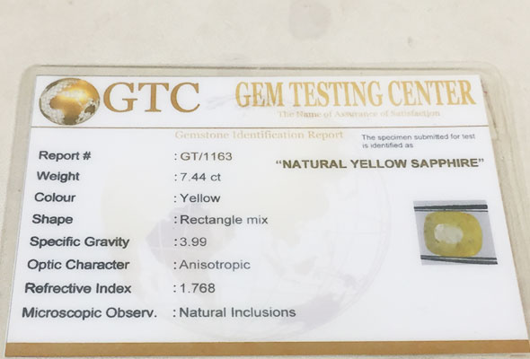 7.44 ct/8.25 ratti Natural Certified Ceylon Pukhraj/Yellow Sapphire